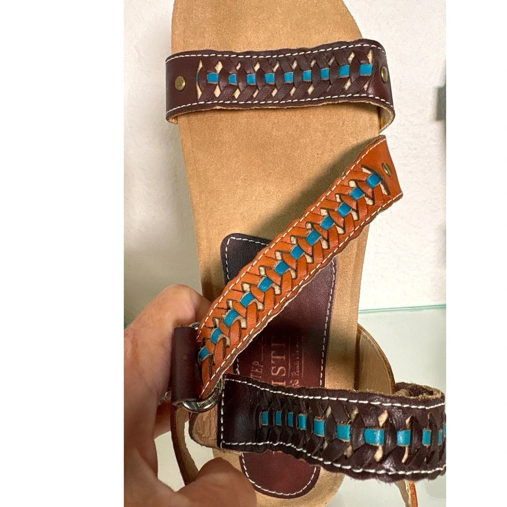 L'Artiste Spring Step Joaquima Leather Braided Slingback Sandals Brown Size 39